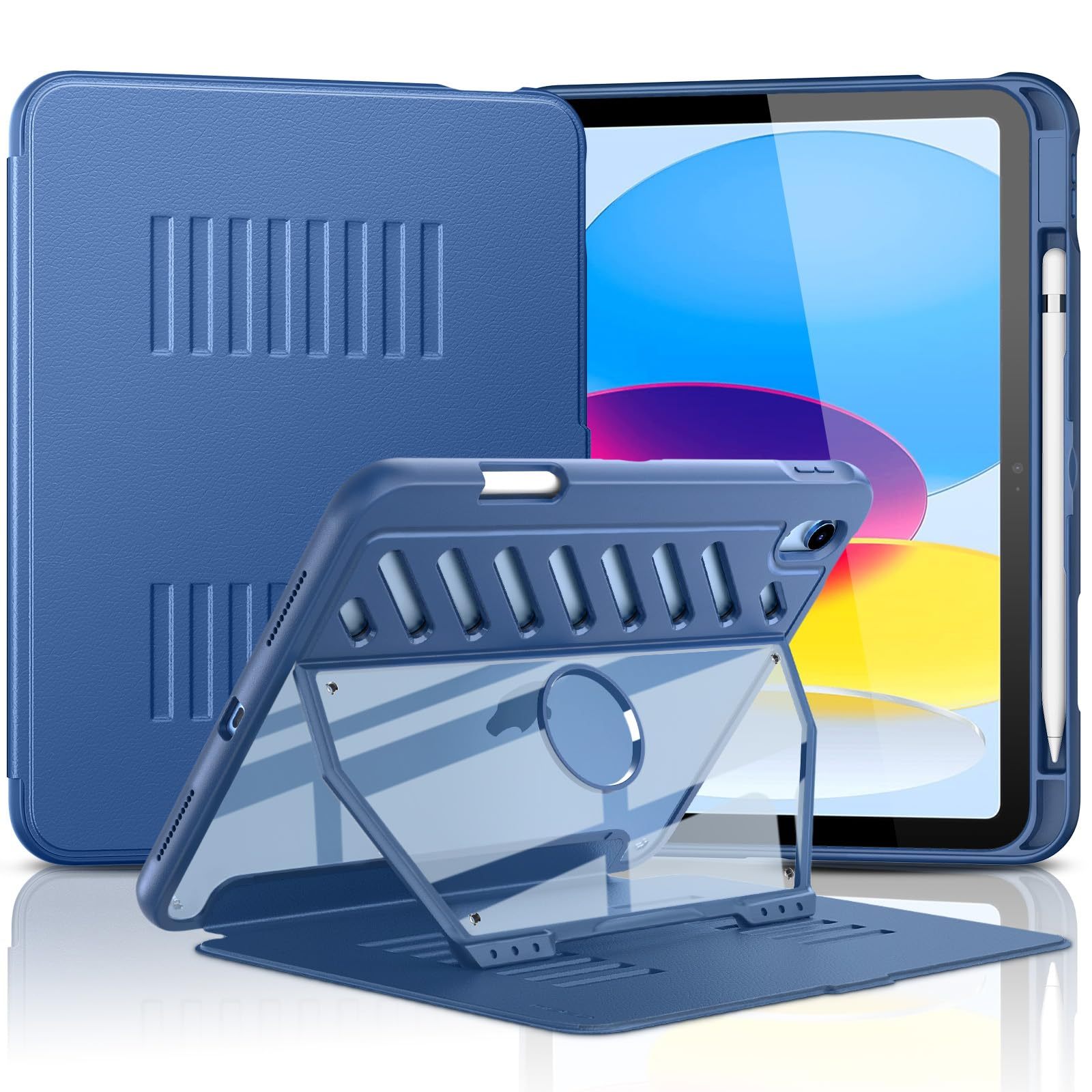 MoKo Case for iPad (A16) 11th Generation 11 inch 2025/iPad 10th Generation 2022 with Pencil Holder,Fully-Body Rugged Heavy Duty Protective Case,Navy Blue