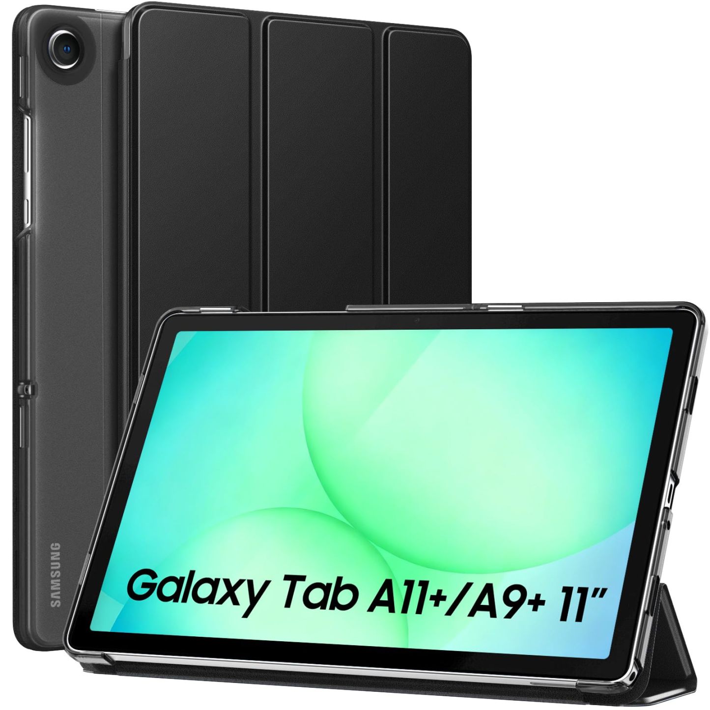 MoKo Case for Galaxy Tab A11+ Plus/A9+ 11-Inch 2026/2024, Slim Stand Protective Smart Cover with Hard PC Translucent Back Shell for Galaxy Tab A11+/A9 Plus Tablet, Auto Wake/Sleep, Black