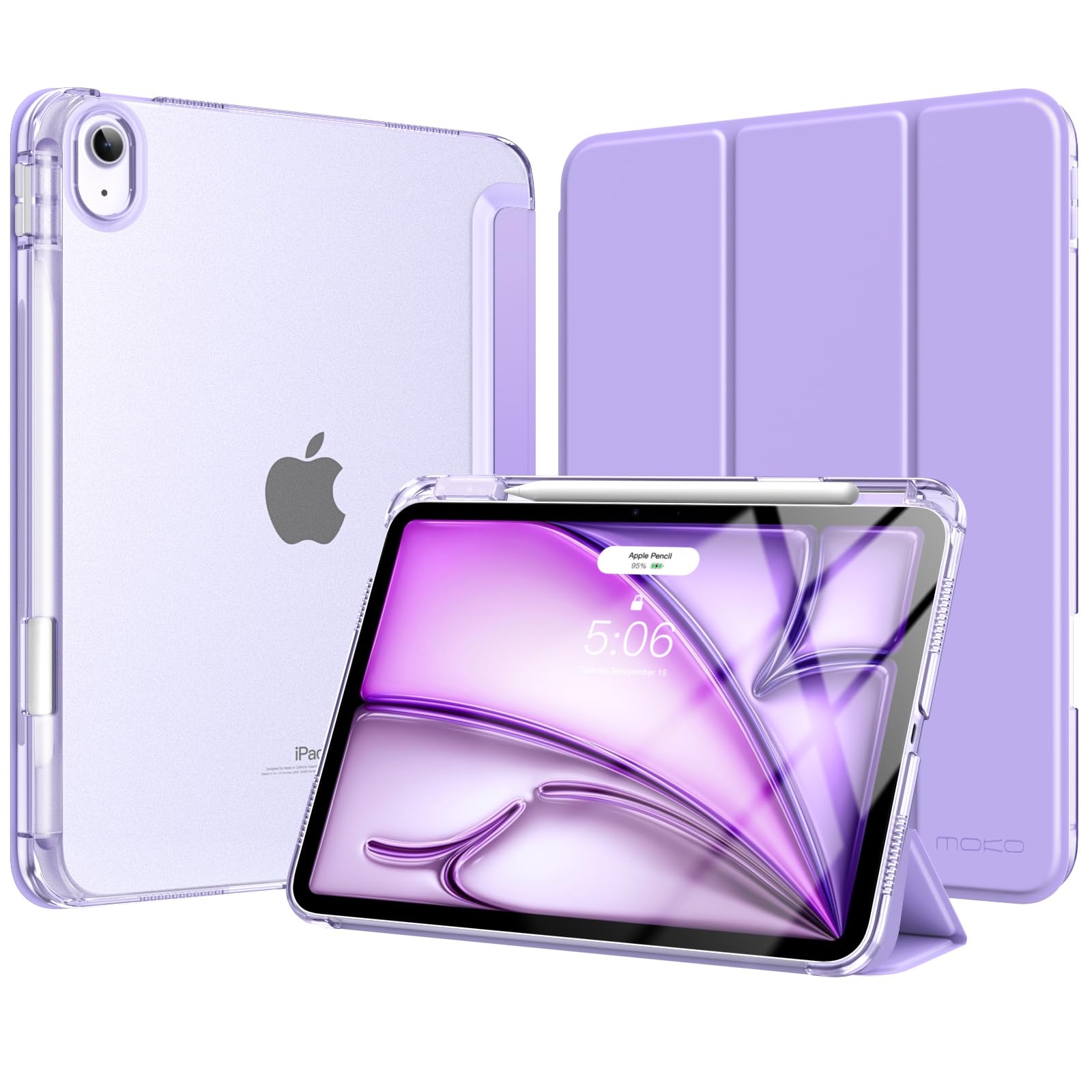 MoKo Case for iPad Air 11 inch Case (M4 2026/M3 2025/M2 2024), iPad Air 5th/4th Gen 10.9 inch Case 2022/2020 with Pencil Holder, Slim Trifold with Translucent Back Shell, Lilac