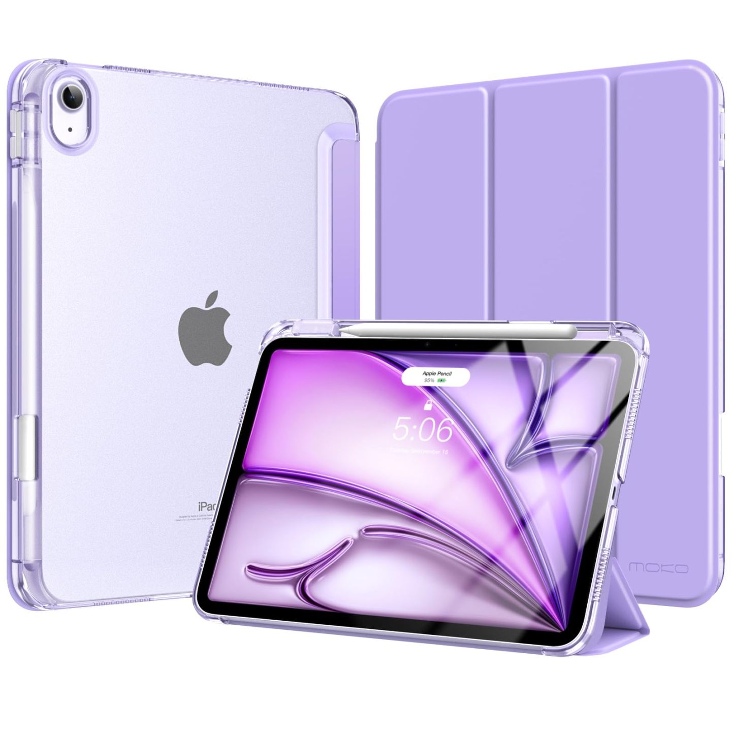 MoKo Case for iPad Air 11 inch Case (M4 2026/M3 2025/M2 2024), iPad Air 5th/4th Gen 10.9 inch Case 2022/2020 with Pencil Holder, Slim Trifold with Translucent Back Shell, Lilac