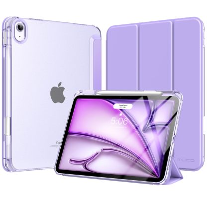 MoKo Case for iPad Air 11 inch Case (M4 2026/M3 2025/M2 2024), iPad Air 5th/4th Gen 10.9 inch Case 2022/2020 with Pencil Holder, Slim Trifold with Translucent Back Shell, Lilac