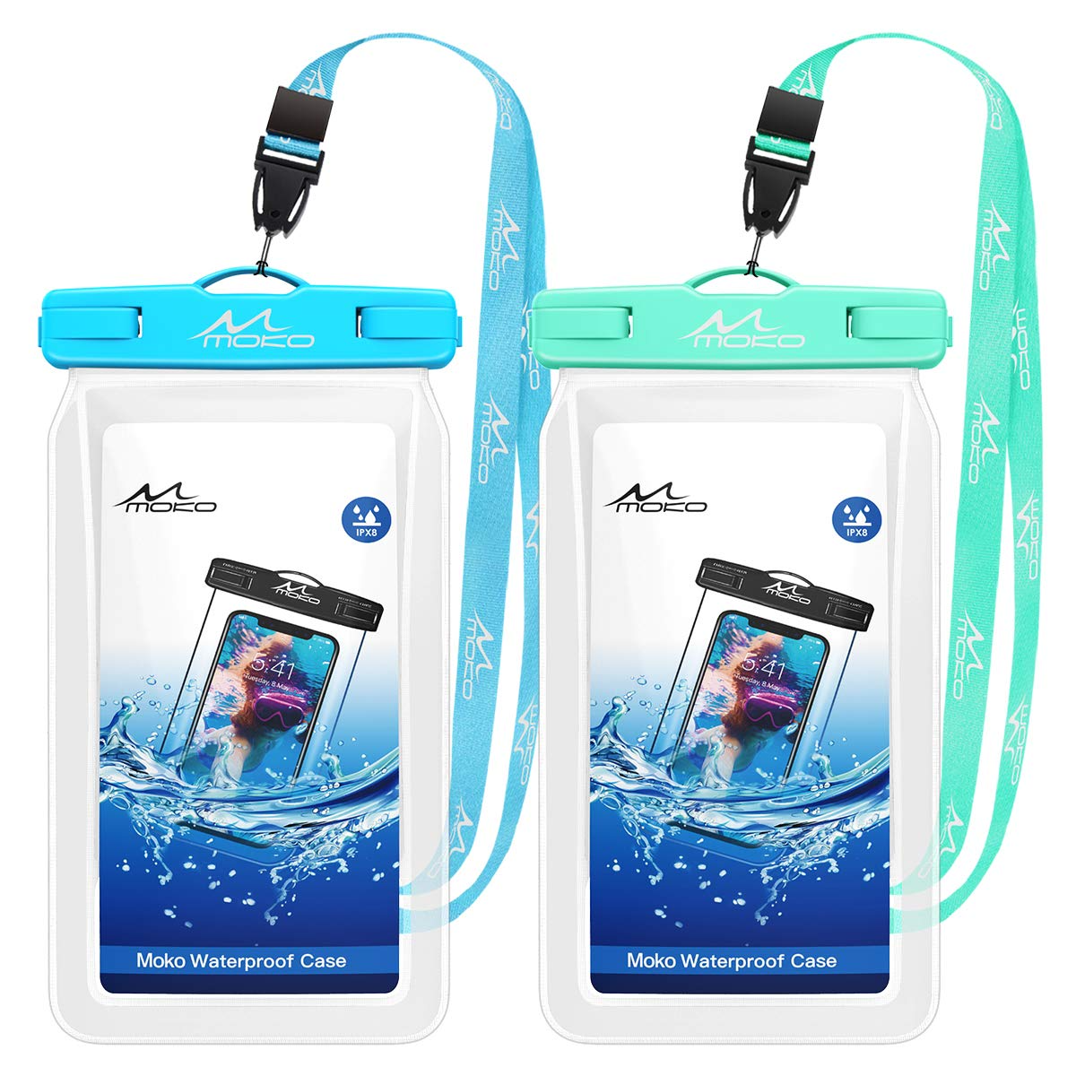 MoKo Waterproof Phone Pouch Floating Compatible with iPhone/Samsung/Galaxy, up to 7", 2 Pack