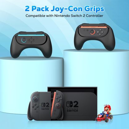 MoKo Grips for Nintendo Switch 2 Joy-Con, Ergonomic Joycon Grip for Switch 2 Joy Cons Controller, Anti-Slip, 2 Pack (Black)