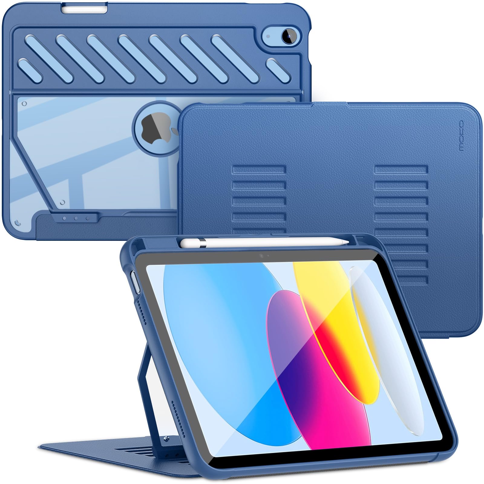 MoKo Case for iPad (A16) 11th Generation 11 inch 2025/iPad 10th Generation 2022 with Pencil Holder,Fully-Body Rugged Heavy Duty Protective Case,Navy Blue