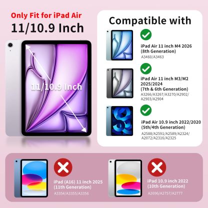 MoKo for iPad Air 11 inch Case (M4/M3/M2) 2026/2025/2024, iPad Air 5th/4th Gen 10.9 inch Case 2022/2020 with Pencil Holder, Slim Light Trifold Cover with Hard PC Translucent Back Shell, Pink