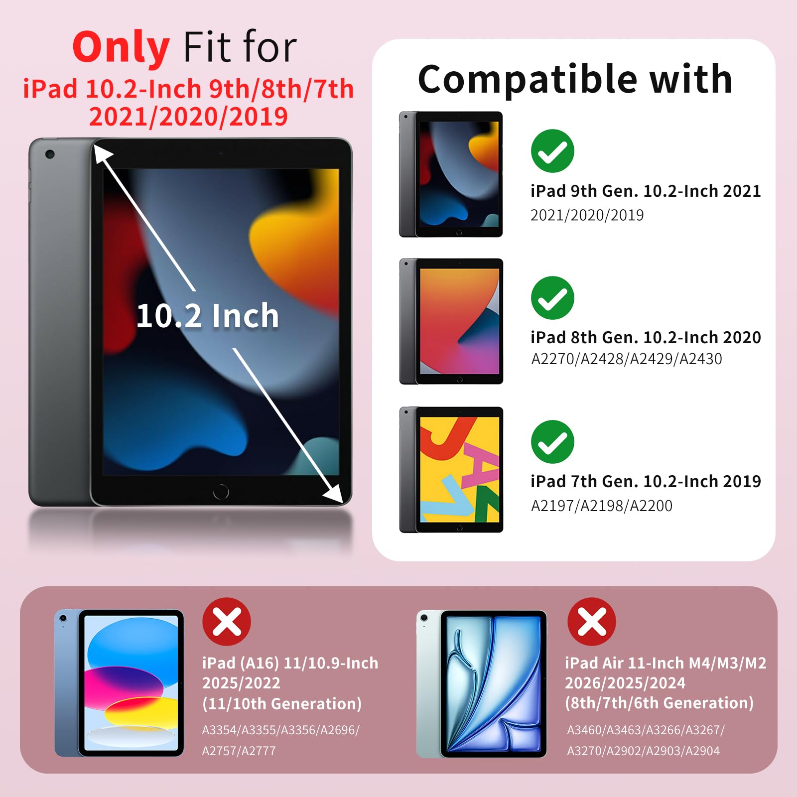 MoKo Case for iPad 9th/8th/7th Generation Case 10.2-Inch 2021/2020/2019 with Pencil Holder, Slim Light Trifold Protective Cover for iPad 10.2 with Hard PC Translucent Back Shell, Pink