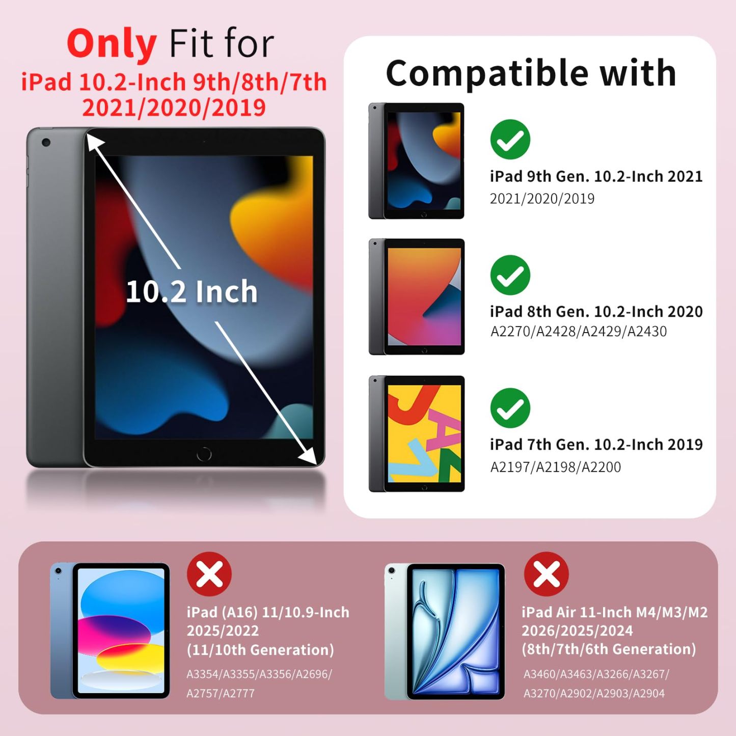 MoKo Case for iPad 9th/8th/7th Generation Case 10.2-Inch 2021/2020/2019 with Pencil Holder, Slim Light Trifold Protective Cover for iPad 10.2 with Hard PC Translucent Back Shell, Pink