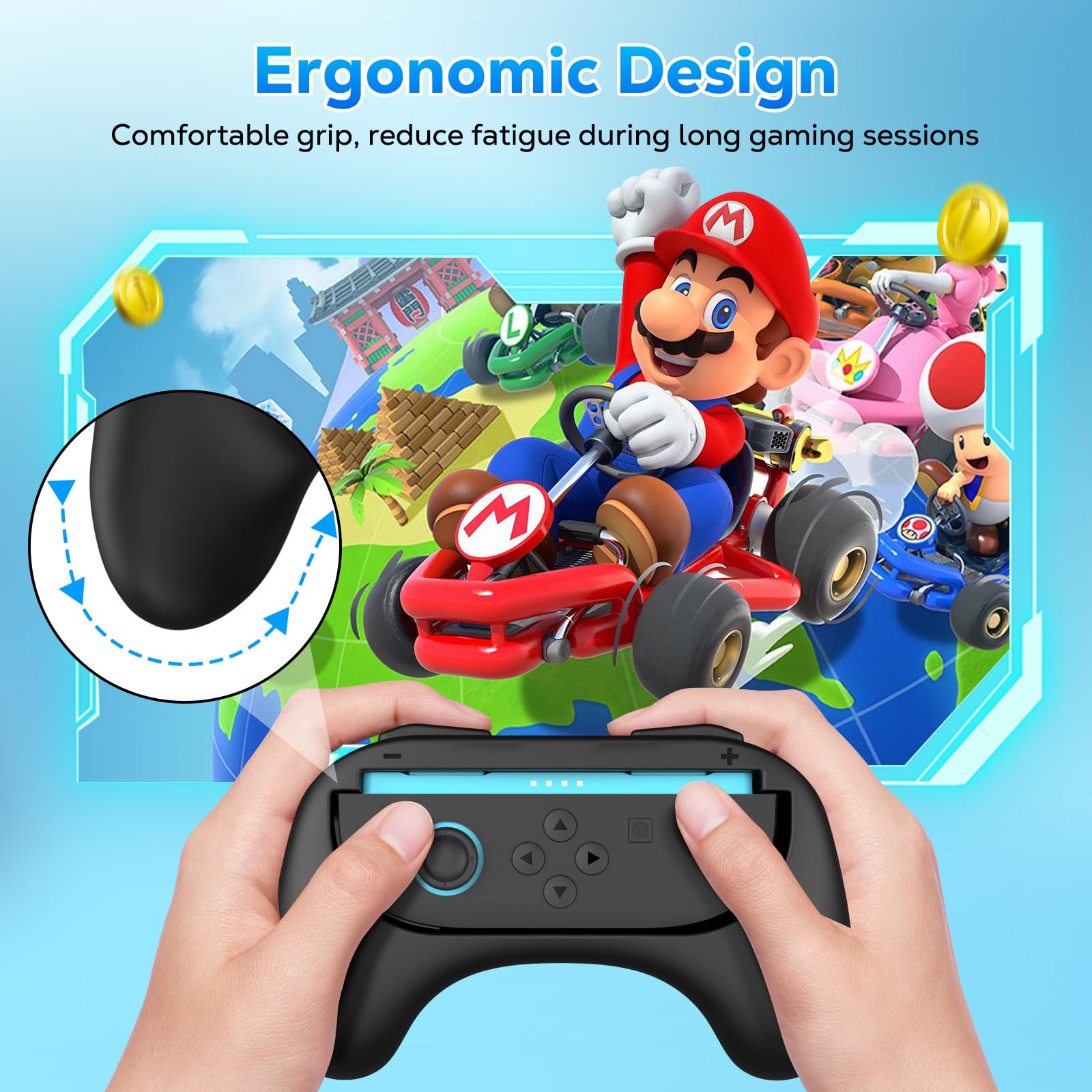 MoKo Grips for Nintendo Switch 2 Joy-Con, Ergonomic Joycon Grip for Switch 2 Joy Cons Controller, Anti-Slip, 2 Pack (Black)