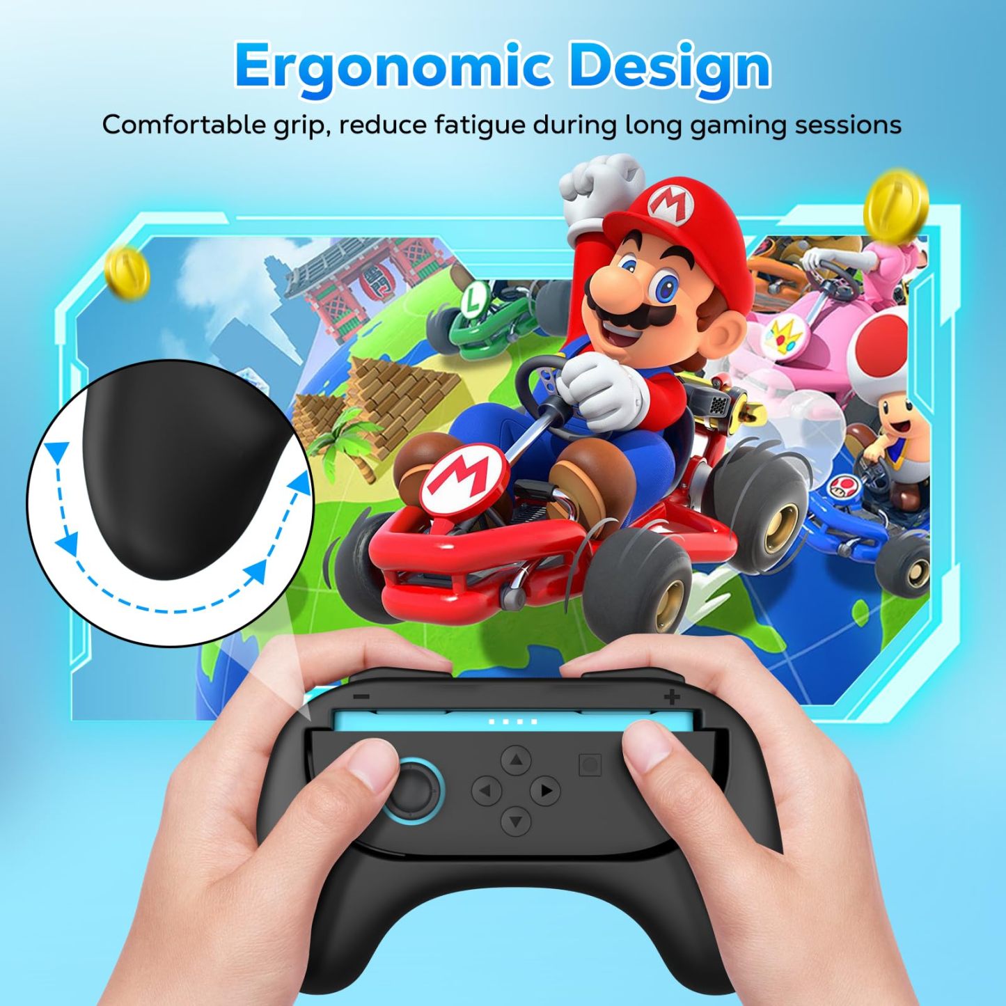 MoKo Grips for Nintendo Switch 2 Joy-Con, Ergonomic Joycon Grip for Switch 2 Joy Cons Controller, Anti-Slip, 2 Pack (Black)