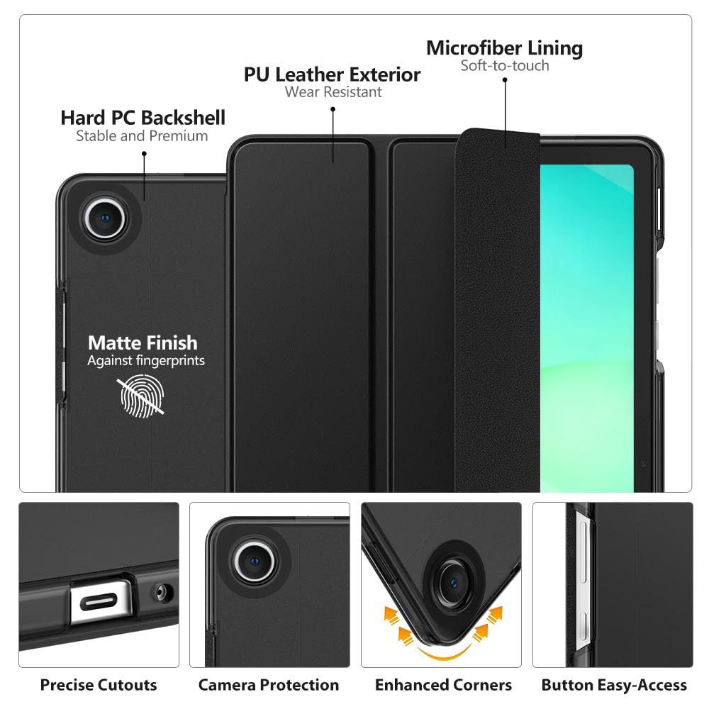 MoKo Case for Galaxy Tab A11+ Plus/A9+ 11-Inch 2026/2024, Slim Stand Protective Smart Cover with Hard PC Translucent Back Shell for Galaxy Tab A11+/A9 Plus Tablet, Auto Wake/Sleep, Black