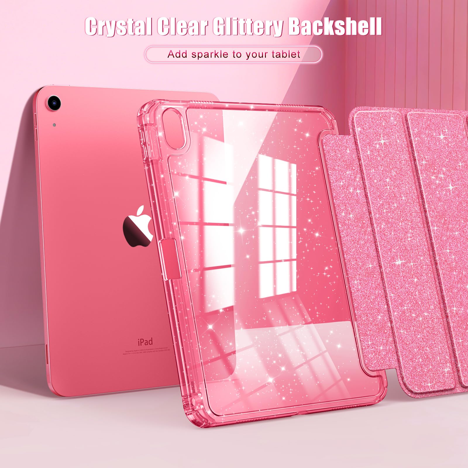 TiMOVO Case for iPad (A16) 11th Generation 11 Inch 2025, iPad 10th Generation Case 10.9 Inch 2022, Glitter TPU Cover with Pencil Holder,Auto Wake/Sleep,Glitter Pink