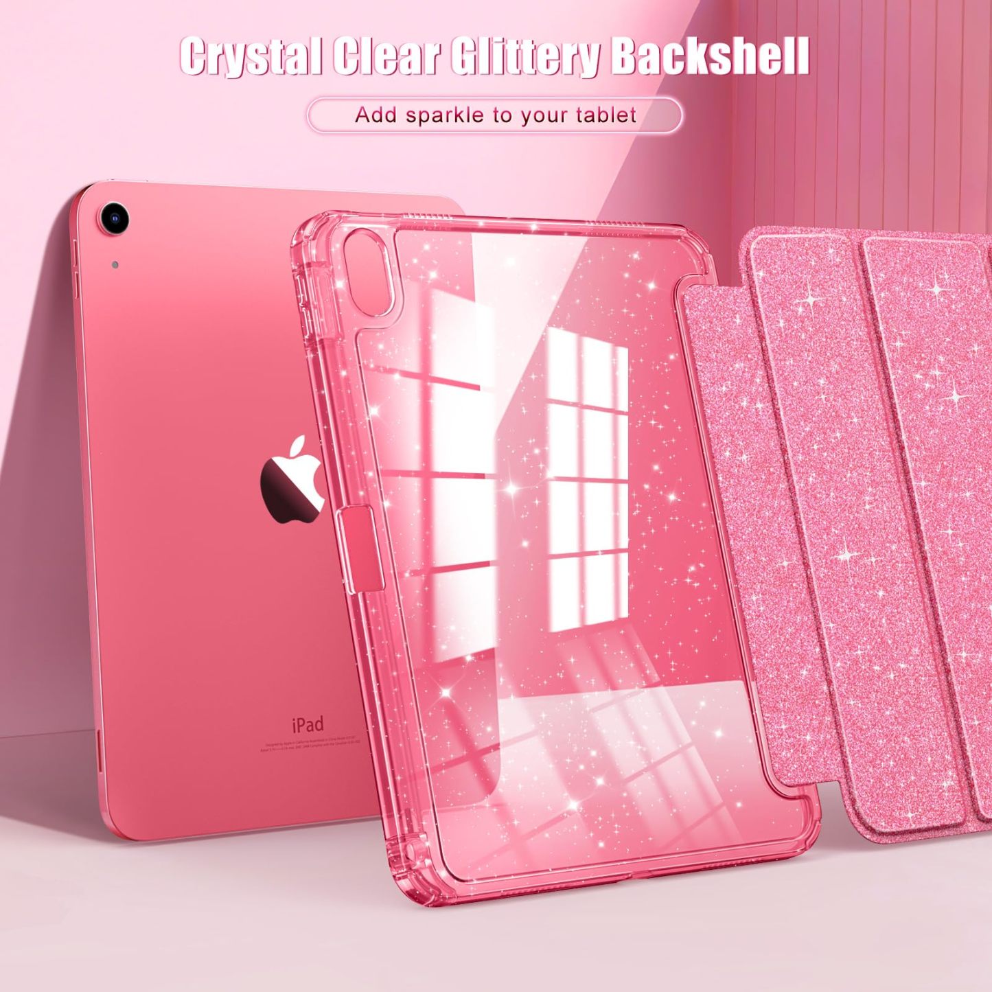 TiMOVO Case for iPad (A16) 11th Generation 11 Inch 2025, iPad 10th Generation Case 10.9 Inch 2022, Glitter TPU Cover with Pencil Holder,Auto Wake/Sleep,Glitter Pink