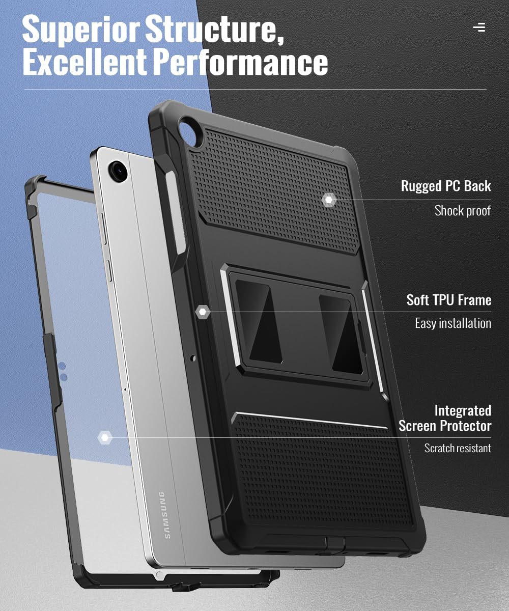 MoKo Case Compatibility with Galaxy Tab A11+ Plus/A9+ 11-Inch 2026/2024, Shockproof Full Body Rugged Stand Back Cover with Built-in Screen Protector for Galaxy Tab A11+/A9 Plus Tablet,Black