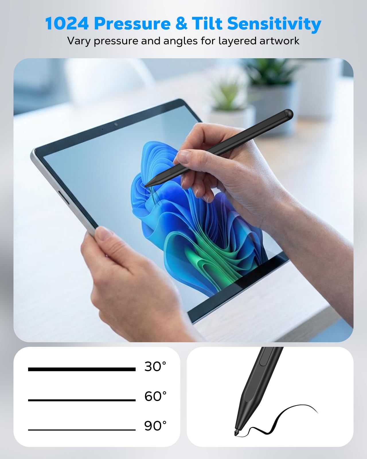 MoKo Microsoft Stylus Pen,Surface Pen for Microsoft Surface Pro 12/11/10/9/8/X/7+/6/5/4/Go 4/3/2/1/Laptop/Studio/Book,Magnetic Adsorption, Palm Rejection Stylus Pen