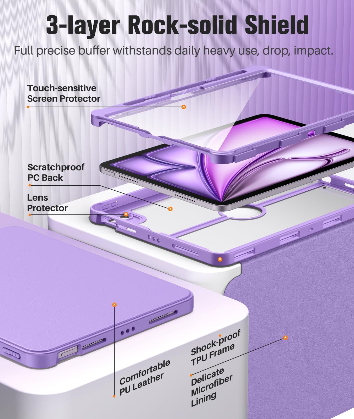 MoKo for iPad Air 11 Inch Case 7th/6th Generation M3/M2 2025/2024, iPad Air 5th/4th Gen Case 10.9 Inch 2022/2020 with Pencil Holder, Screen Protector, Lens Protector, Magnetic Multi Angle, Purple