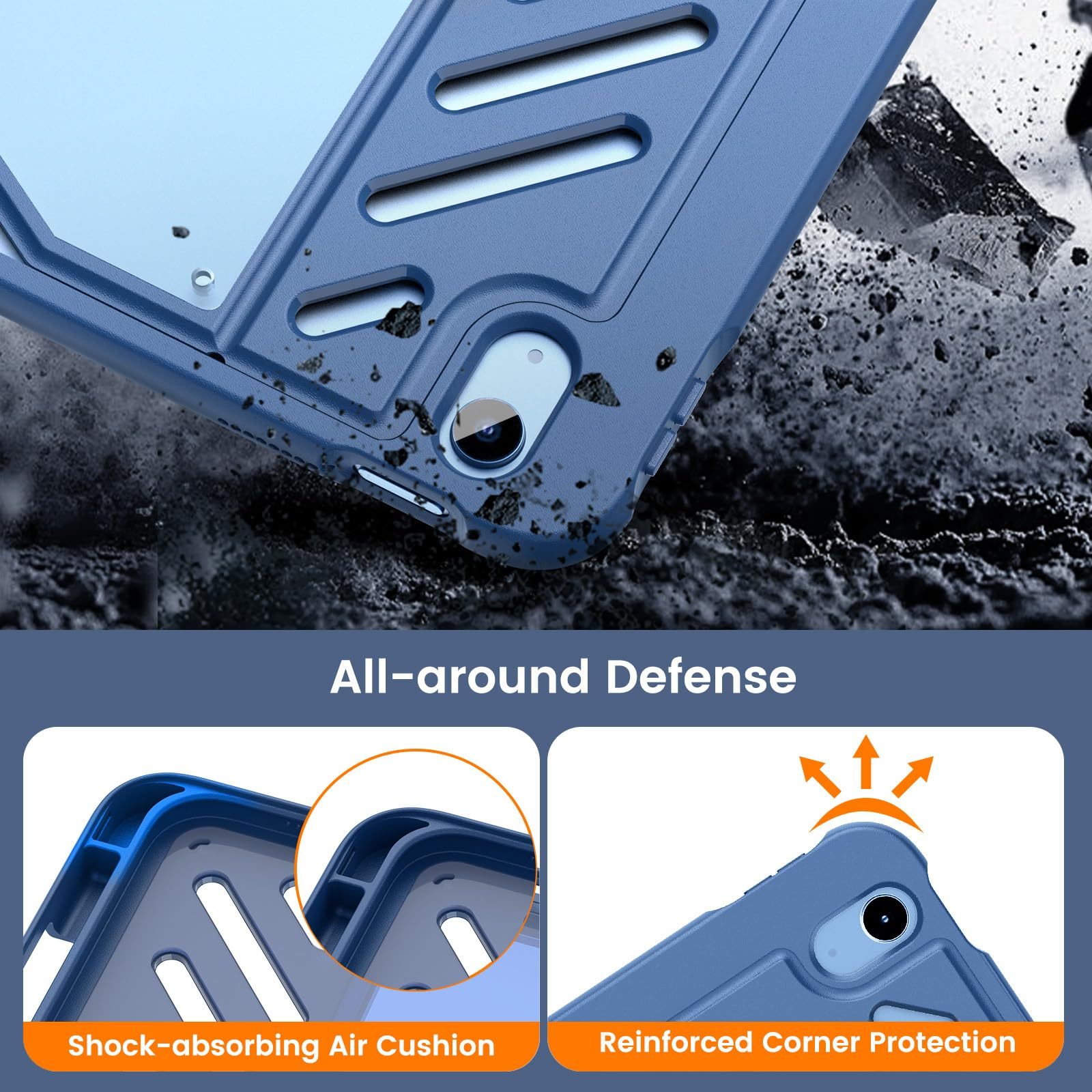 MoKo Case for iPad (A16) 11th Generation 11 inch 2025/iPad 10th Generation 2022 with Pencil Holder,Fully-Body Rugged Heavy Duty Protective Case,Navy Blue