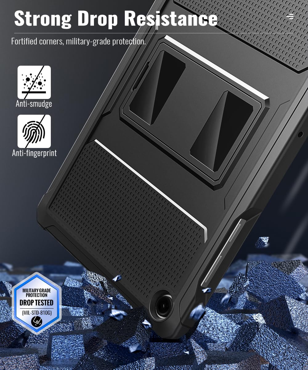 MoKo Case Compatibility with Galaxy Tab A11+ Plus/A9+ 11-Inch 2026/2024, Shockproof Full Body Rugged Stand Back Cover with Built-in Screen Protector for Galaxy Tab A11+/A9 Plus Tablet,Black