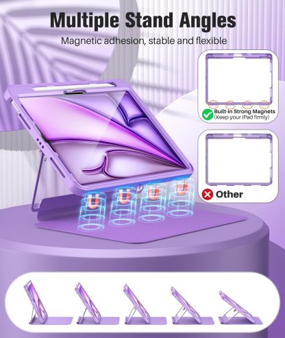 MoKo for iPad Air 11 Inch Case 7th/6th Generation M3/M2 2025/2024, iPad Air 5th/4th Gen Case 10.9 Inch 2022/2020 with Pencil Holder, Screen Protector, Lens Protector, Magnetic Multi Angle, Purple