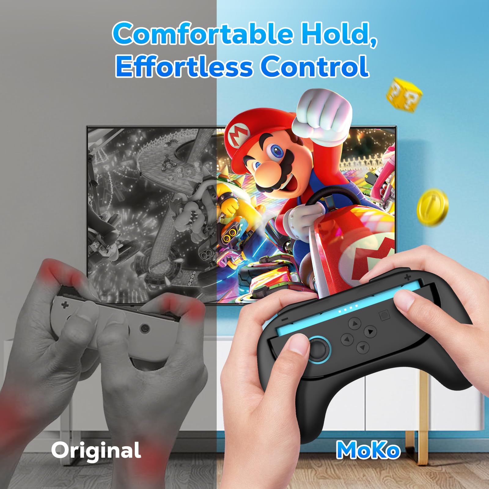 MoKo Grips for Nintendo Switch 2 Joy-Con, Ergonomic Joycon Grip for Switch 2 Joy Cons Controller, Anti-Slip, 2 Pack (Black)