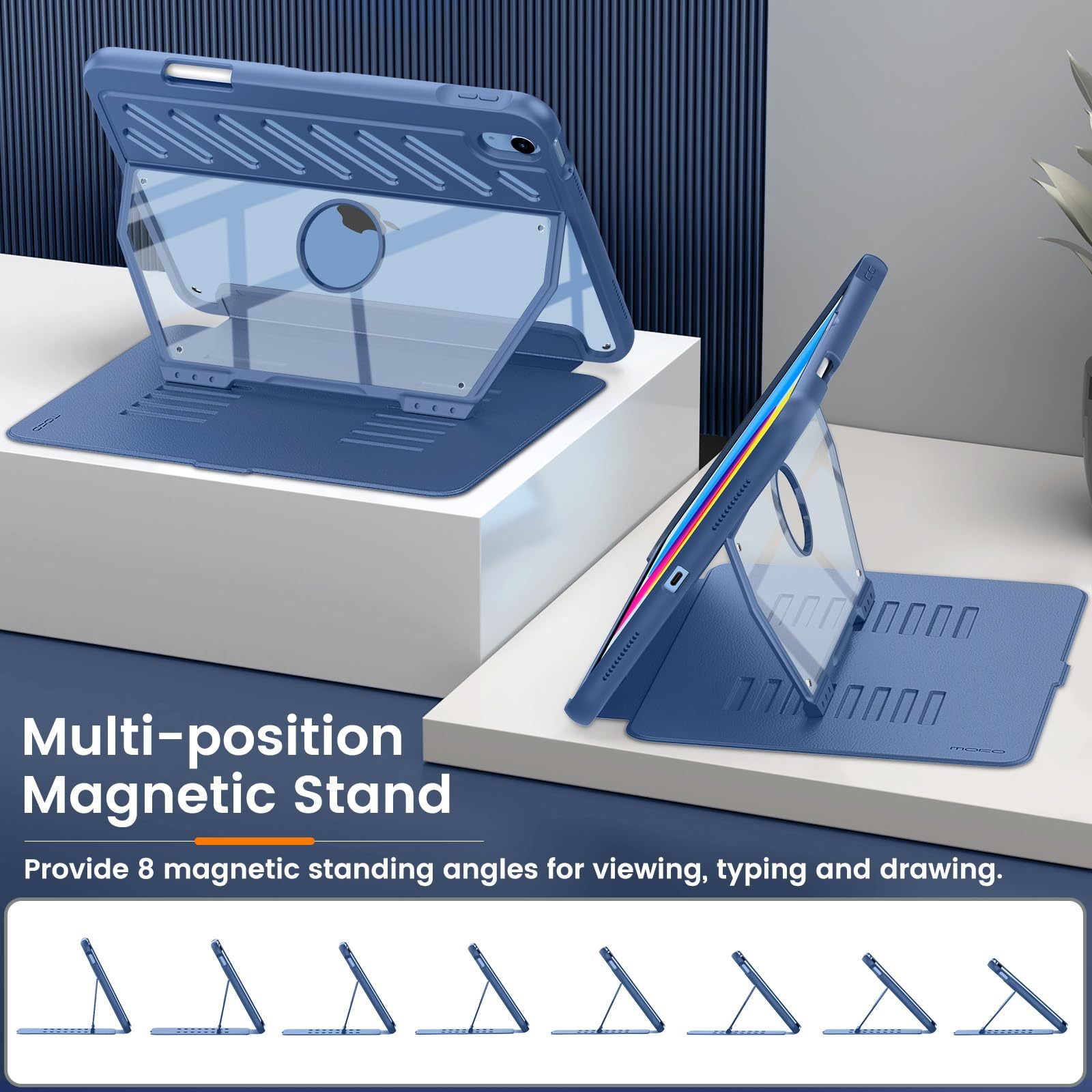 MoKo Case for iPad (A16) 11th Generation 11 inch 2025/iPad 10th Generation 2022 with Pencil Holder,Fully-Body Rugged Heavy Duty Protective Case,Navy Blue