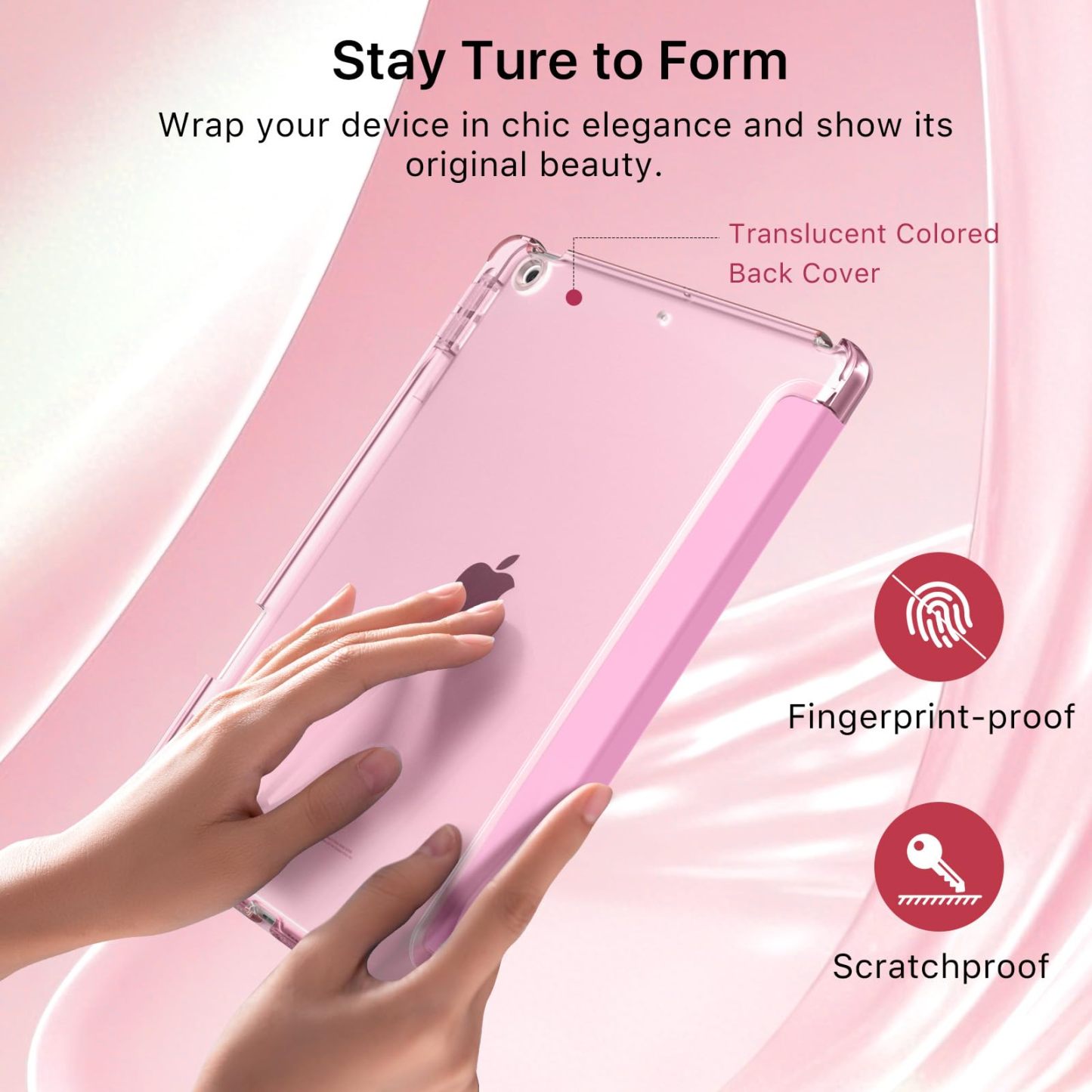 MoKo Case for iPad 9th/8th/7th Generation Case 10.2-Inch 2021/2020/2019 with Pencil Holder, Slim Light Trifold Protective Cover for iPad 10.2 with Hard PC Translucent Back Shell, Pink