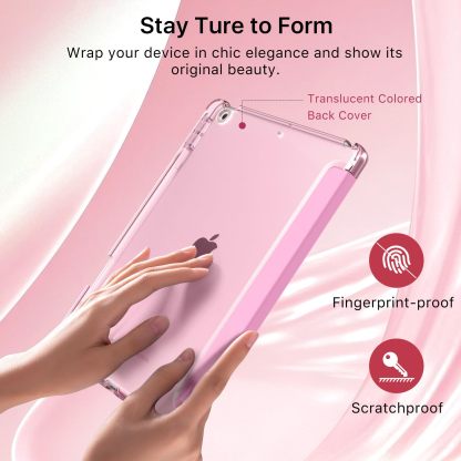 MoKo Case for iPad 9th/8th/7th Generation Case 10.2-Inch 2021/2020/2019 with Pencil Holder, Slim Light Trifold Protective Cover for iPad 10.2 with Hard PC Translucent Back Shell, Pink