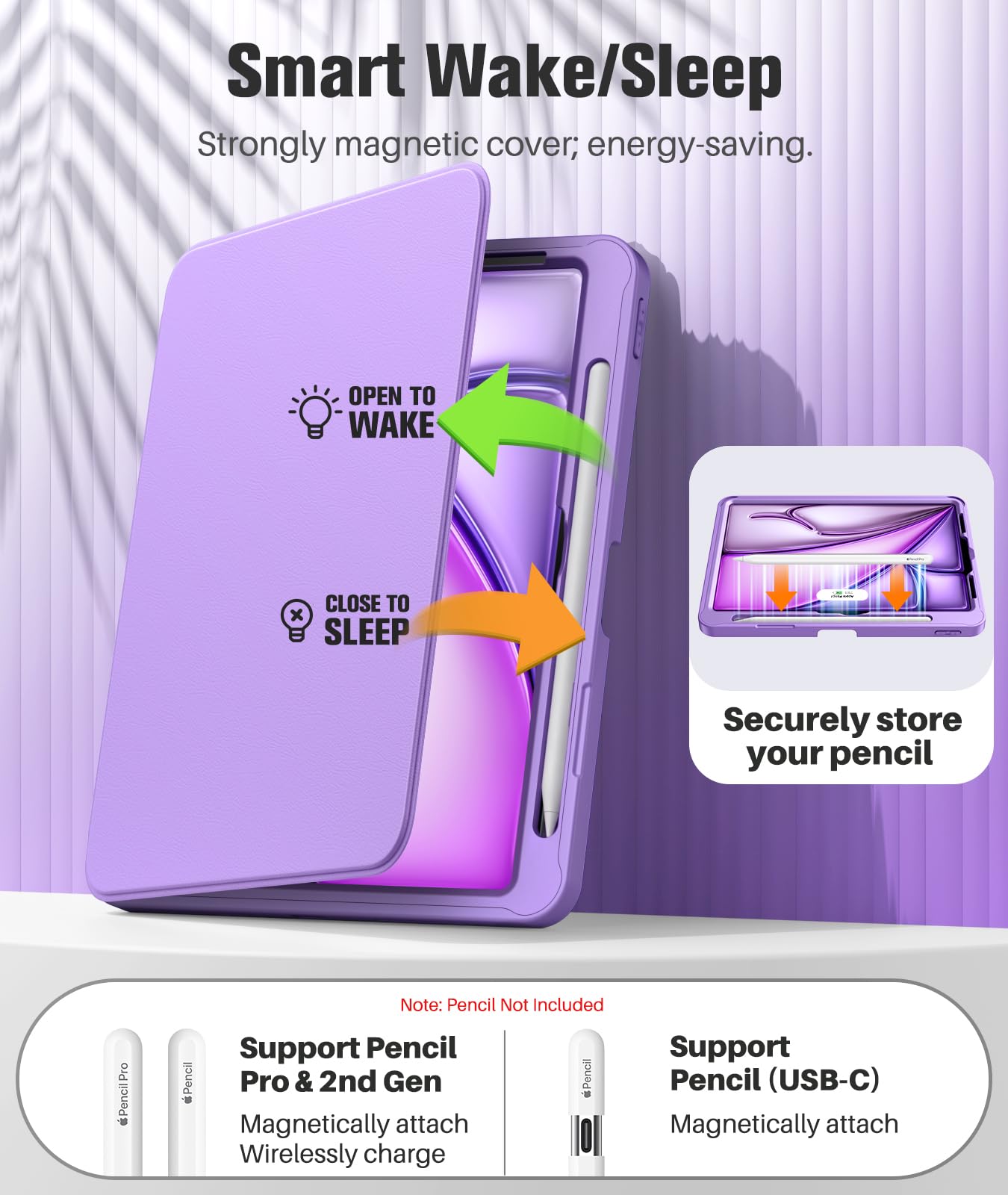 MoKo for iPad Air 11 Inch Case 7th/6th Generation M3/M2 2025/2024, iPad Air 5th/4th Gen Case 10.9 Inch 2022/2020 with Pencil Holder, Screen Protector, Lens Protector, Magnetic Multi Angle, Purple