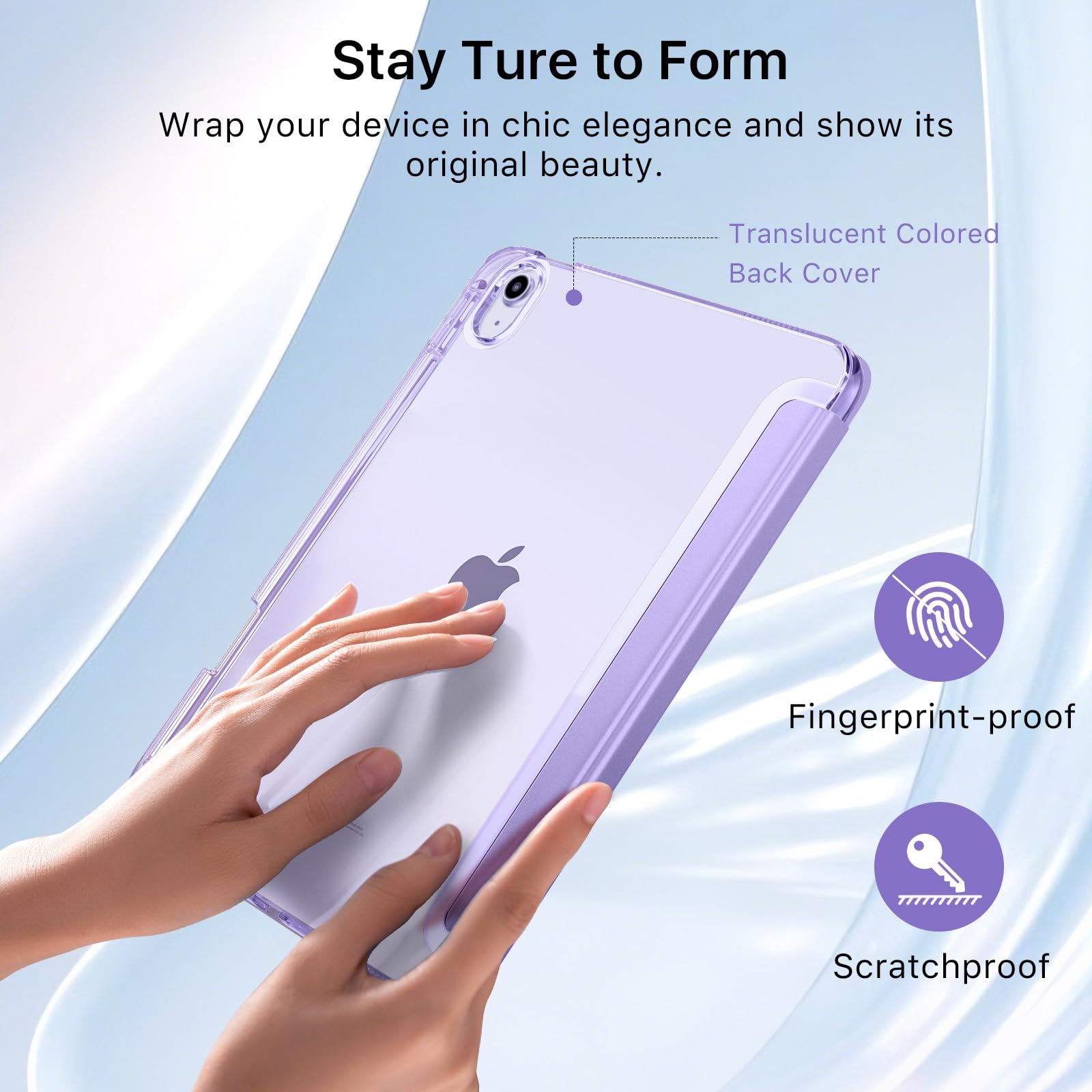 MoKo Case for iPad Air 11 inch Case (M4 2026/M3 2025/M2 2024), iPad Air 5th/4th Gen 10.9 inch Case 2022/2020 with Pencil Holder, Slim Trifold with Translucent Back Shell, Lilac