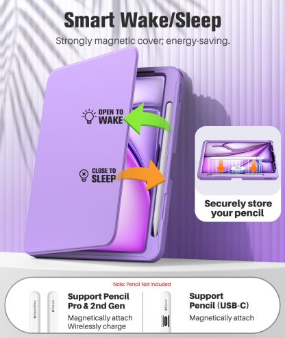 MoKo for iPad Air 11 Inch Case 7th/6th Generation M3/M2 2025/2024, iPad Air 5th/4th Gen Case 10.9 Inch 2022/2020 with Pencil Holder, Screen Protector, Lens Protector, Magnetic Multi Angle, Purple