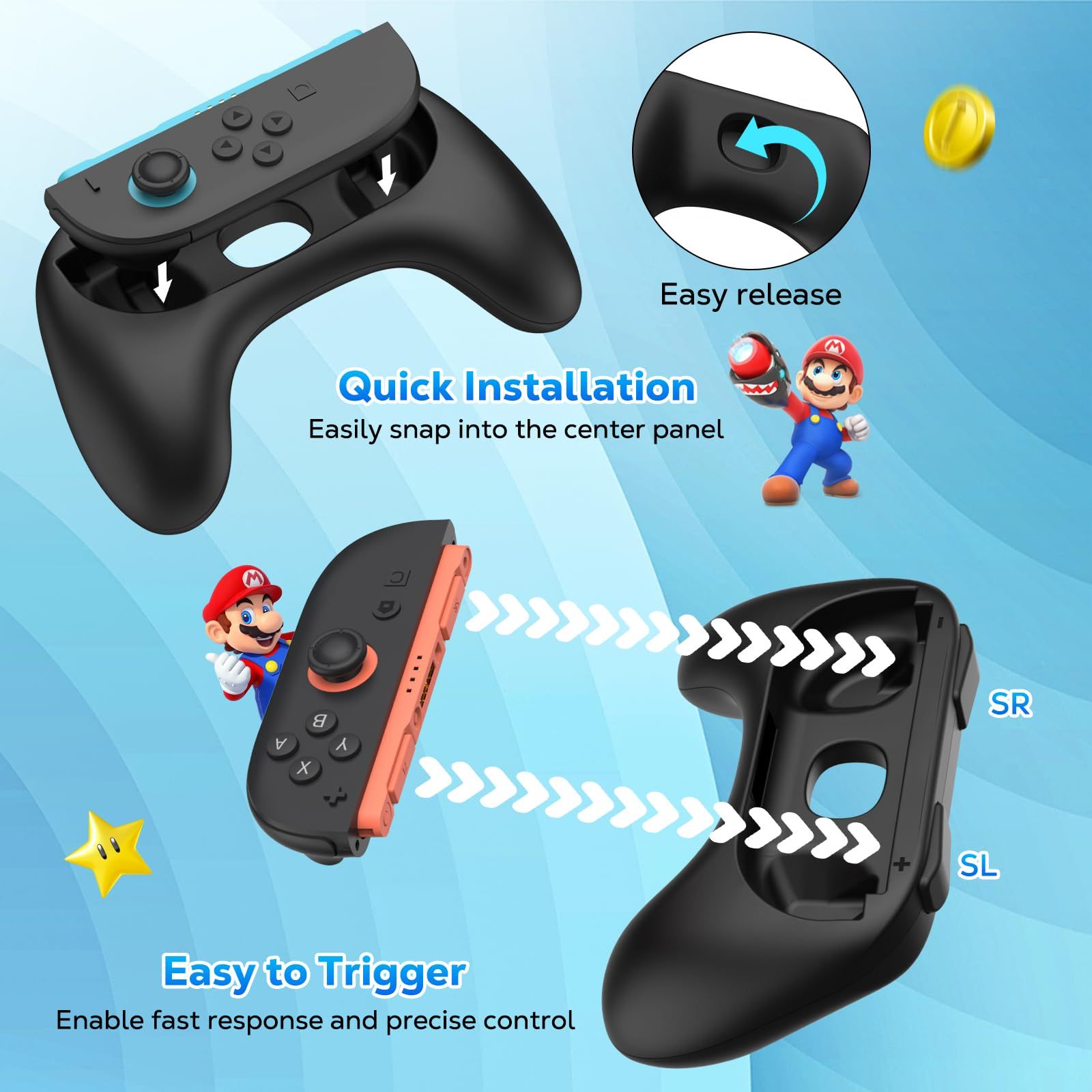 MoKo Grips for Nintendo Switch 2 Joy-Con, Ergonomic Joycon Grip for Switch 2 Joy Cons Controller, Anti-Slip, 2 Pack (Black)