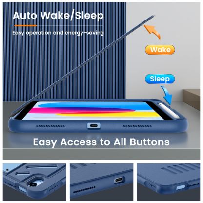 MoKo Case for iPad (A16) 11th Generation 11 inch 2025/iPad 10th Generation 2022 with Pencil Holder,Fully-Body Rugged Heavy Duty Protective Case,Navy Blue