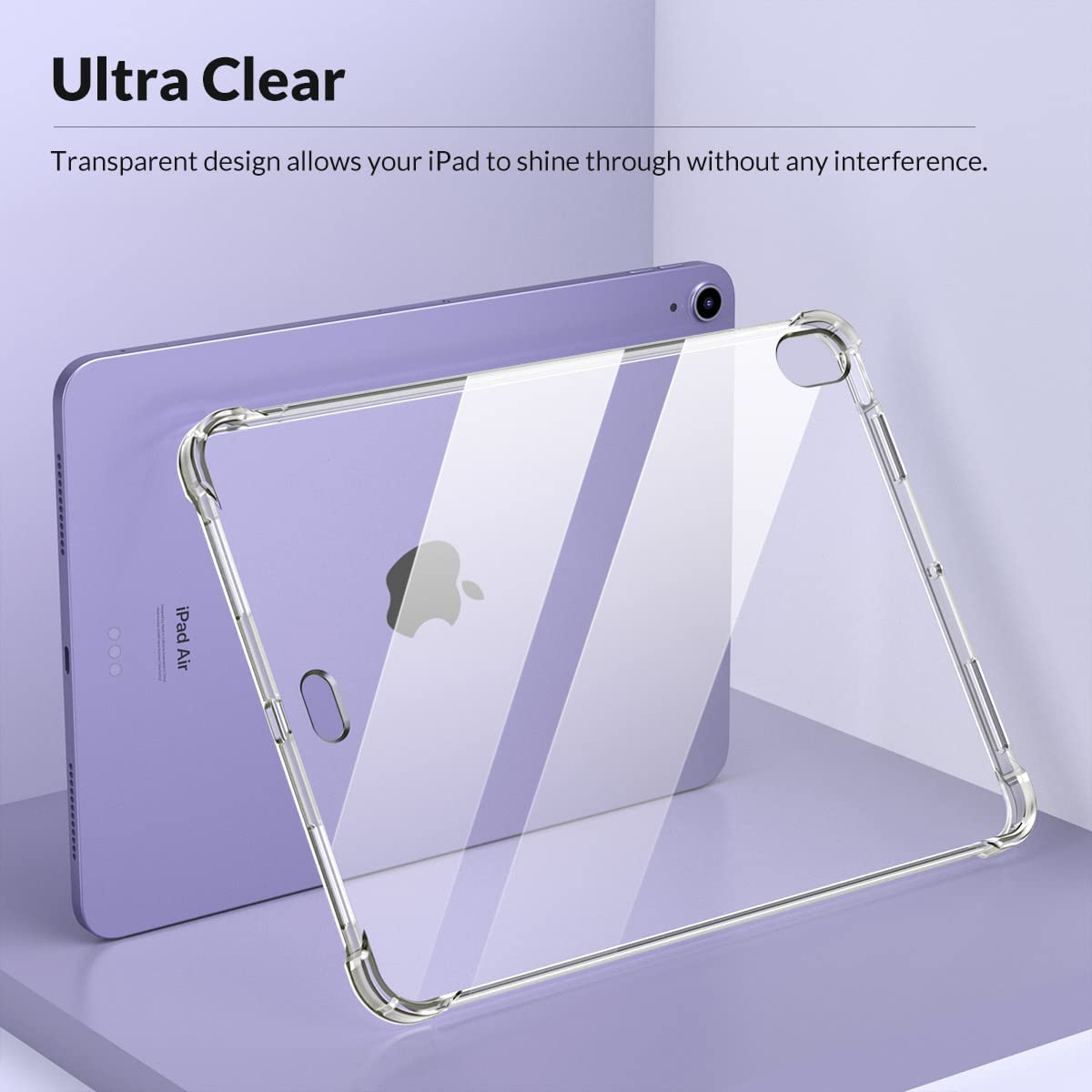 MoKo Clear Case for iPad Air 11 (M3 2025 / M2 2024) iPad Air 4 & 5 10.9 Inch (2020/2022) Case, Four Soft TPU Reinforced Corner with Bumper Transparent Back Cover, Anti-Scratch, Clear