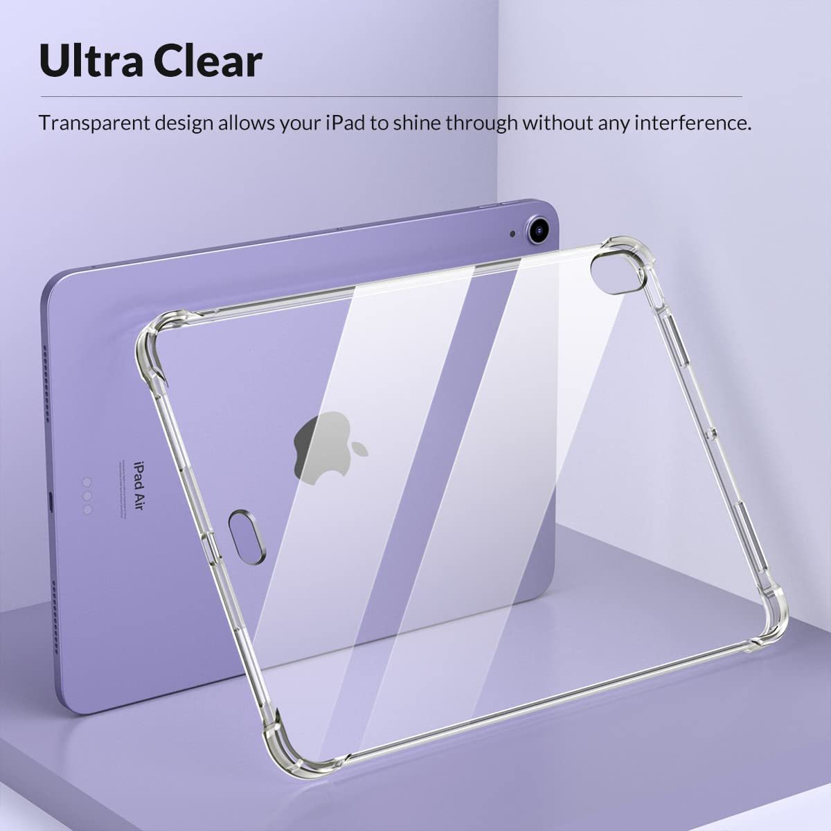 MoKo Clear Case for iPad Air 11 (M3 2025 / M2 2024) iPad Air 4 & 5 10.9 Inch (2020/2022) Case, Four Soft TPU Reinforced Corner with Bumper Transparent Back Cover, Anti-Scratch, Clear