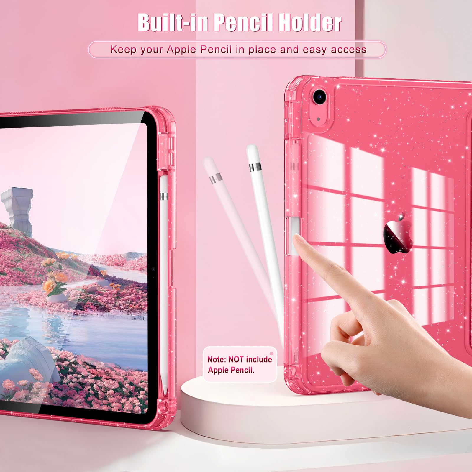 TiMOVO Case for iPad (A16) 11th Generation 11 Inch 2025, iPad 10th Generation Case 10.9 Inch 2022, Glitter TPU Cover with Pencil Holder,Auto Wake/Sleep,Glitter Pink
