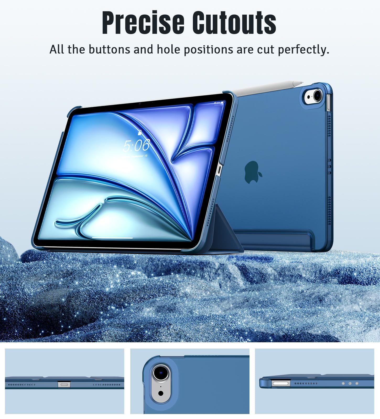 TiMOVO Case for iPad Air 11 Inch Case (M4 2026/M3 2025/M2 2024), iPad Air 5th Generation 2022/4th Gen 2020 10.9 Inch, Slim Translucent Back Cover, Support Auto Wake/Sleep, Abyss Blue