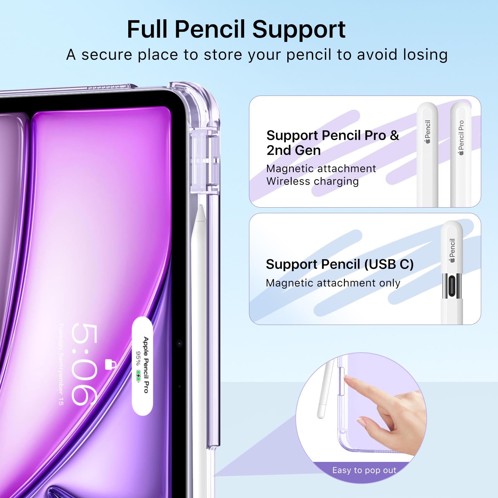 MoKo Case for iPad Air 11 inch Case (M4 2026/M3 2025/M2 2024), iPad Air 5th/4th Gen 10.9 inch Case 2022/2020 with Pencil Holder, Slim Trifold with Translucent Back Shell, Lilac