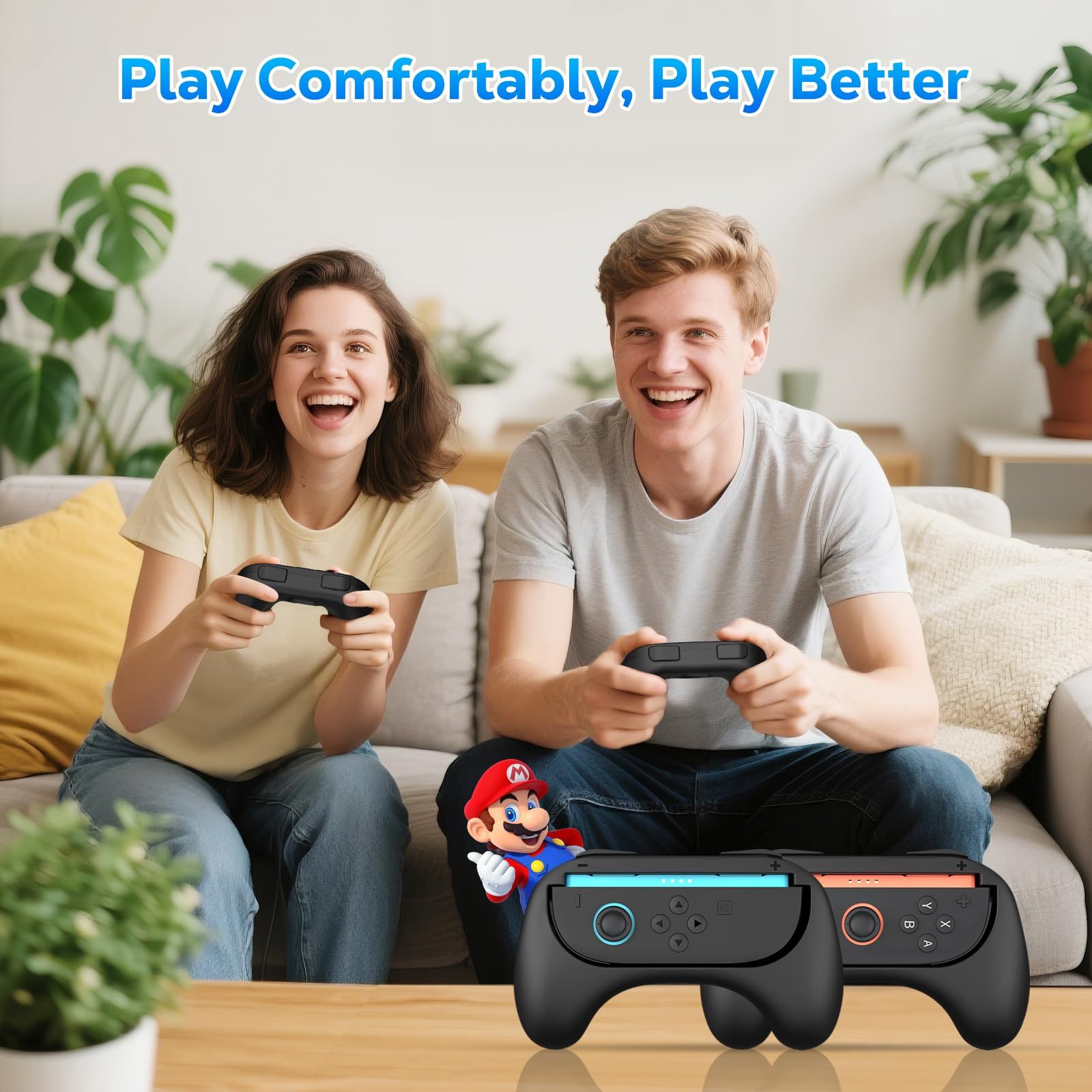 MoKo Grips for Nintendo Switch 2 Joy-Con, Ergonomic Joycon Grip for Switch 2 Joy Cons Controller, Anti-Slip, 2 Pack (Black)