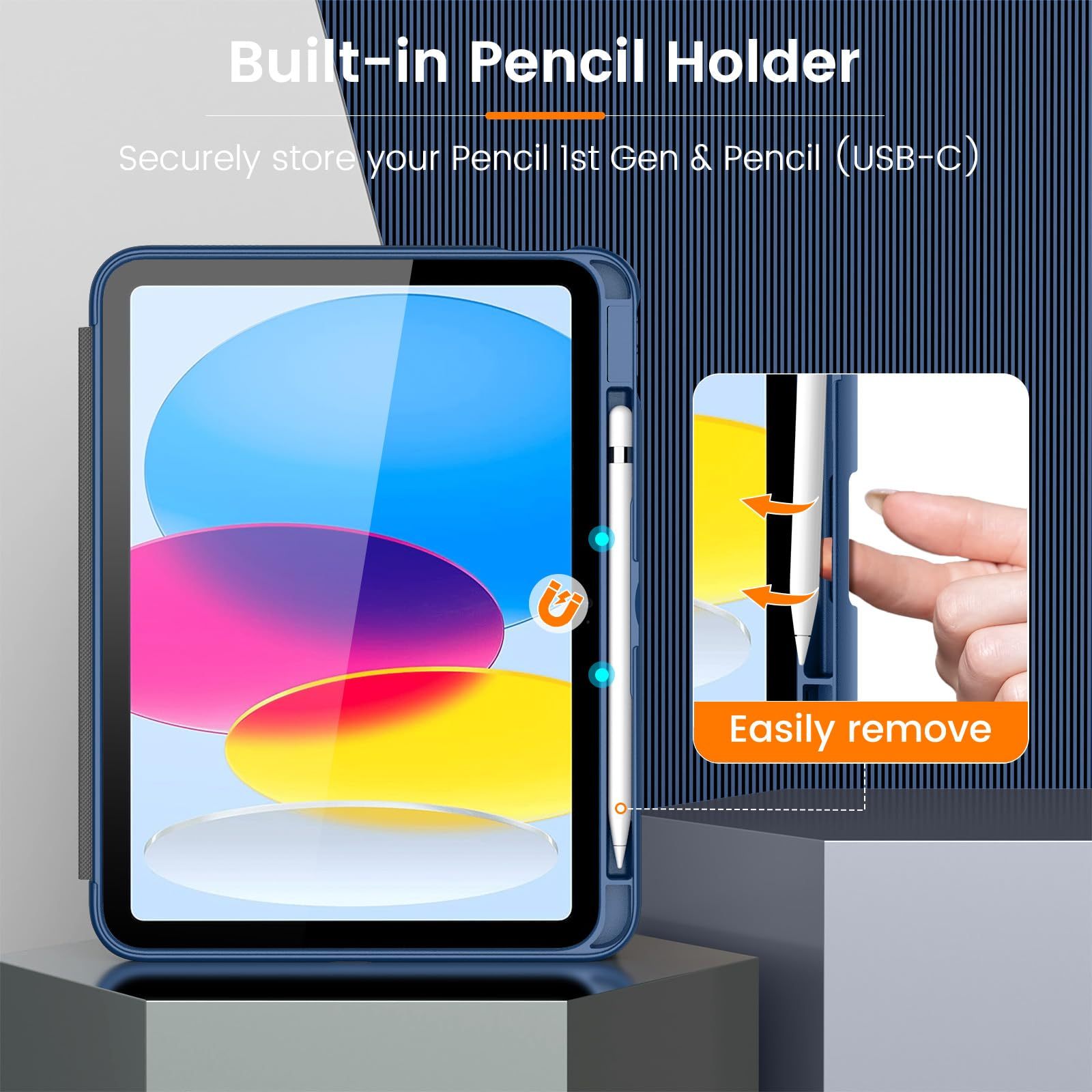 MoKo Case for iPad (A16) 11th Generation 11 inch 2025/iPad 10th Generation 2022 with Pencil Holder,Fully-Body Rugged Heavy Duty Protective Case,Navy Blue