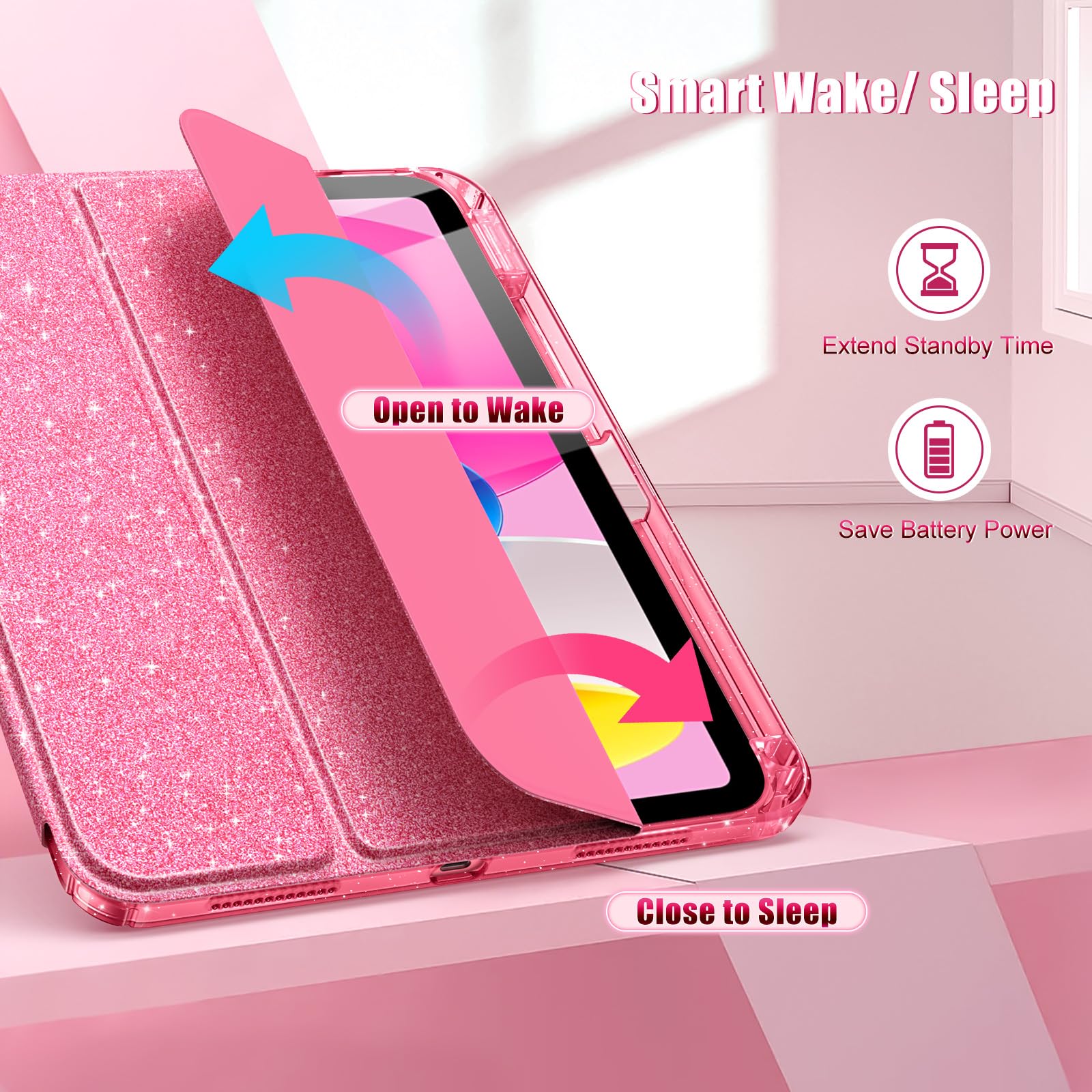 TiMOVO Case for iPad (A16) 11th Generation 11 Inch 2025, iPad 10th Generation Case 10.9 Inch 2022, Glitter TPU Cover with Pencil Holder,Auto Wake/Sleep,Glitter Pink