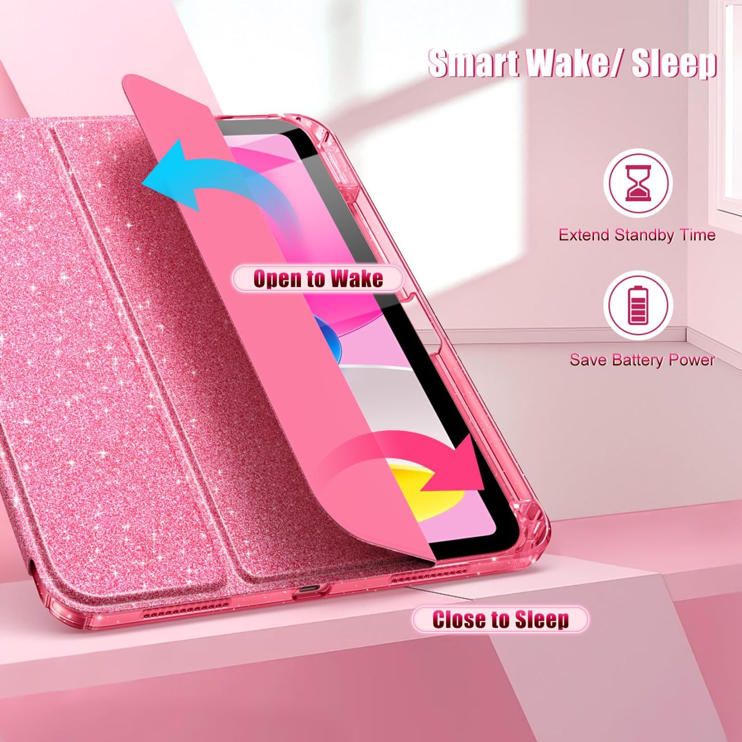 TiMOVO Case for iPad (A16) 11th Generation 11 Inch 2025, iPad 10th Generation Case 10.9 Inch 2022, Glitter TPU Cover with Pencil Holder,Auto Wake/Sleep,Glitter Pink