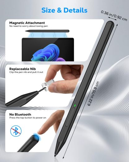 MoKo Microsoft Stylus Pen,Surface Pen for Microsoft Surface Pro 12/11/10/9/8/X/7+/6/5/4/Go 4/3/2/1/Laptop/Studio/Book,Magnetic Adsorption, Palm Rejection Stylus Pen