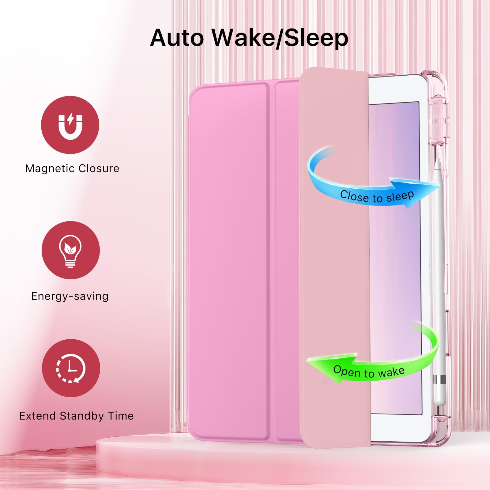 MoKo Case for iPad 9th/8th/7th Generation Case 10.2-Inch 2021/2020/2019 with Pencil Holder, Slim Light Trifold Protective Cover for iPad 10.2 with Hard PC Translucent Back Shell, Pink