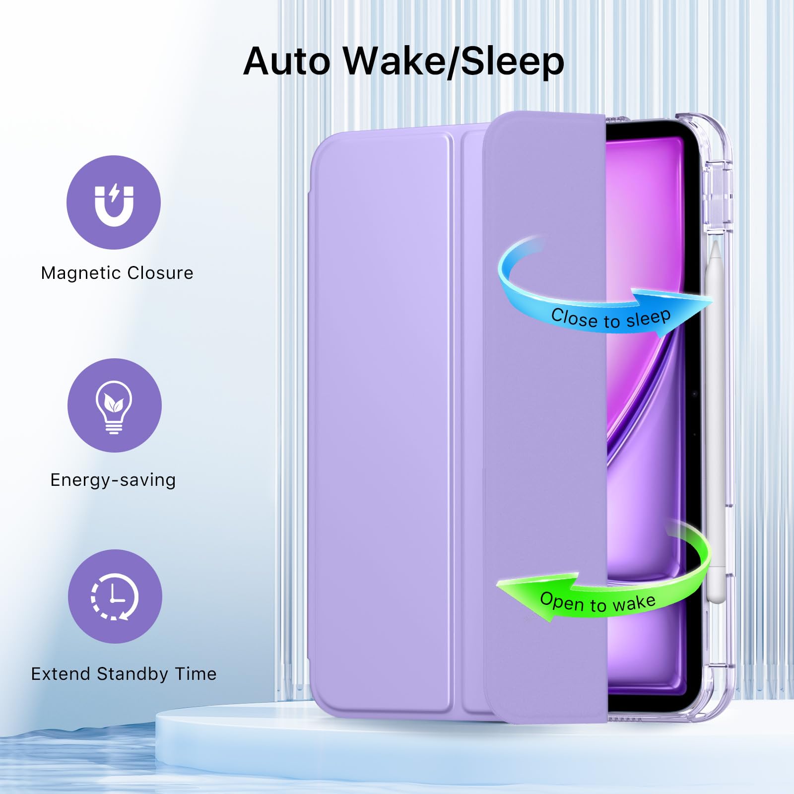 MoKo Case for iPad Air 11 inch Case (M4 2026/M3 2025/M2 2024), iPad Air 5th/4th Gen 10.9 inch Case 2022/2020 with Pencil Holder, Slim Trifold with Translucent Back Shell, Lilac