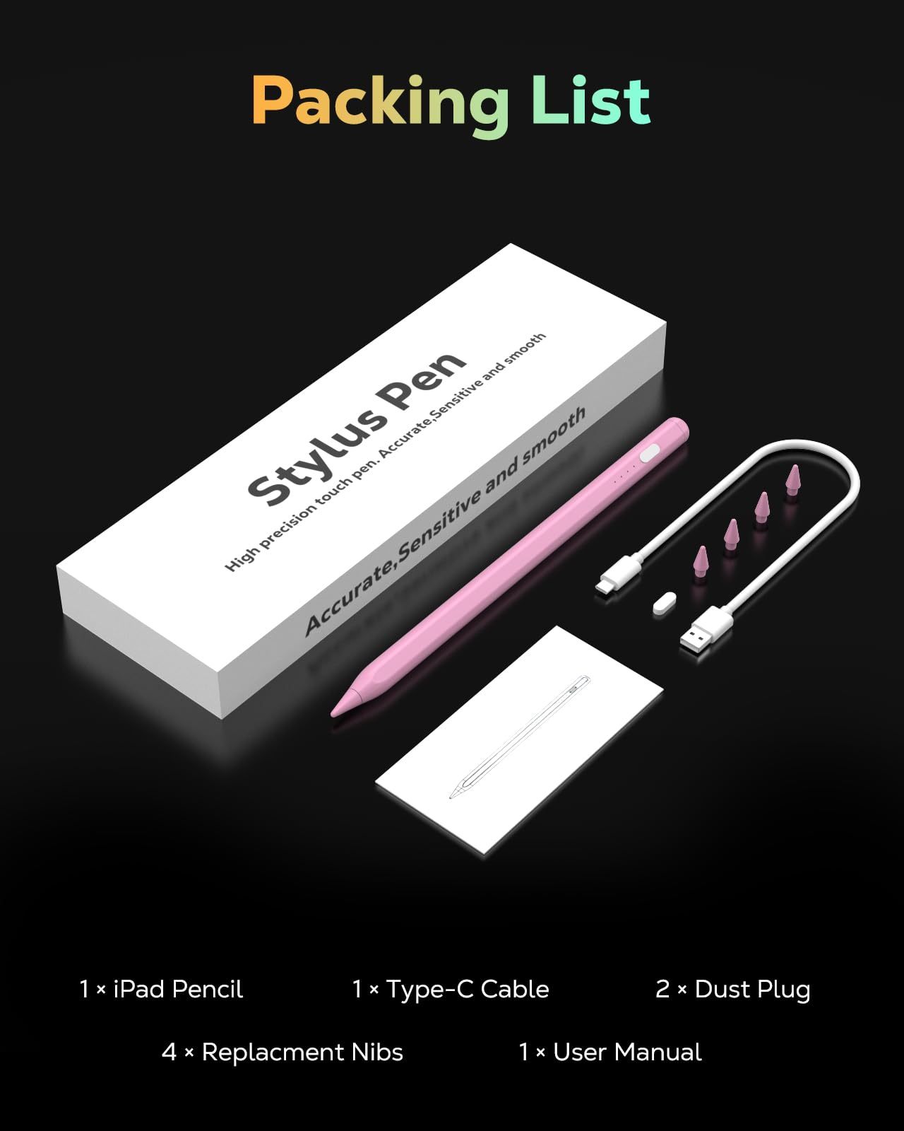 MoKo Pencil for iPad (A16) 11th 10th Gen, Stylus Pen for 2018-2025 Apple iPad 11/10/9/8/7/6/A16, Mini 7/6/5, Air M3/M2 11"/13"/5/4/3, Pro M4 13"/12.9"/11" Tilt Sensitivity, USB-C Fast Charging,Pink