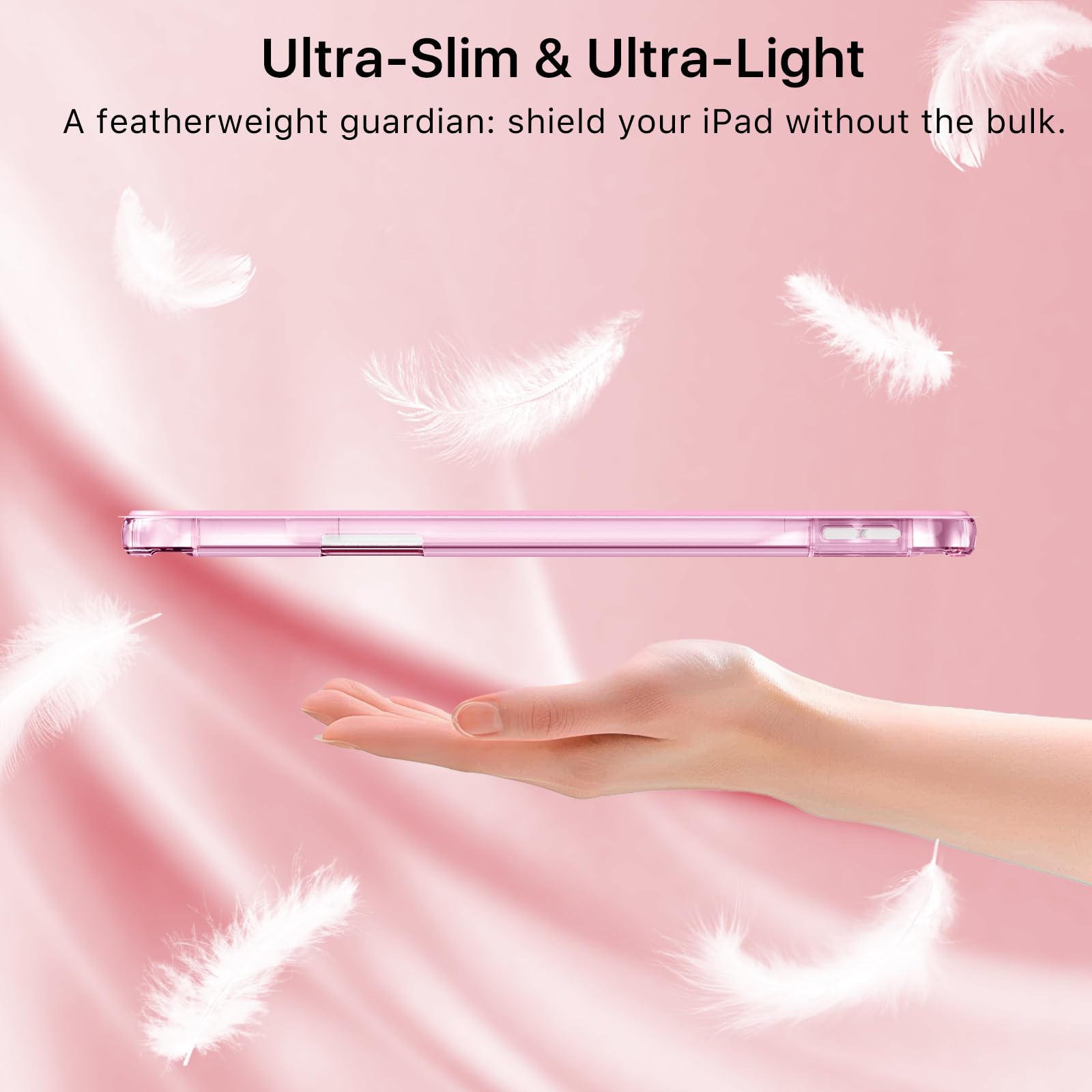 MoKo for iPad Air 11 inch Case (M4/M3/M2) 2026/2025/2024, iPad Air 5th/4th Gen 10.9 inch Case 2022/2020 with Pencil Holder, Slim Light Trifold Cover with Hard PC Translucent Back Shell, Pink