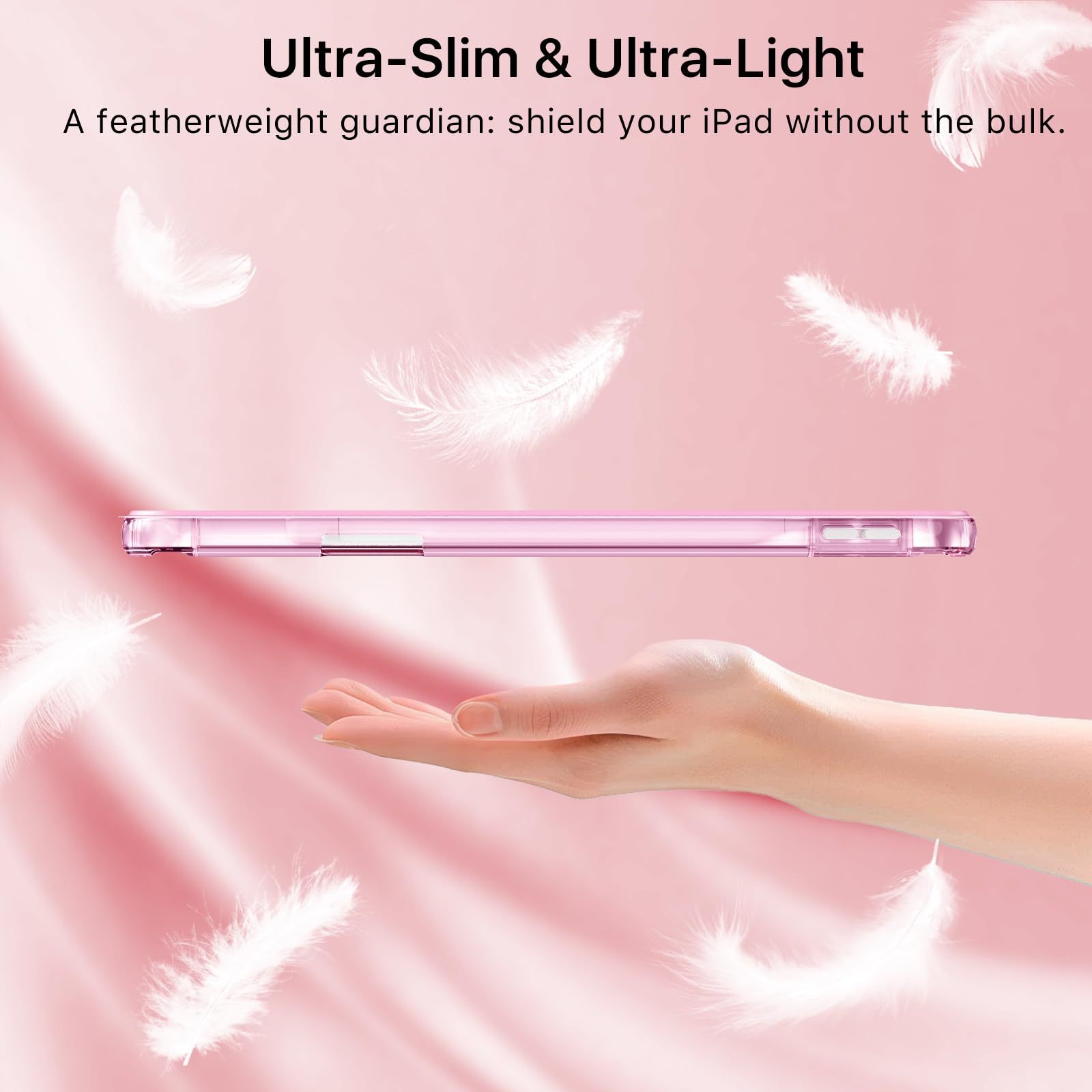 MoKo for iPad Air 11 inch Case (M4/M3/M2) 2026/2025/2024, iPad Air 5th/4th Gen 10.9 inch Case 2022/2020 with Pencil Holder, Slim Light Trifold Cover with Hard PC Translucent Back Shell, Pink