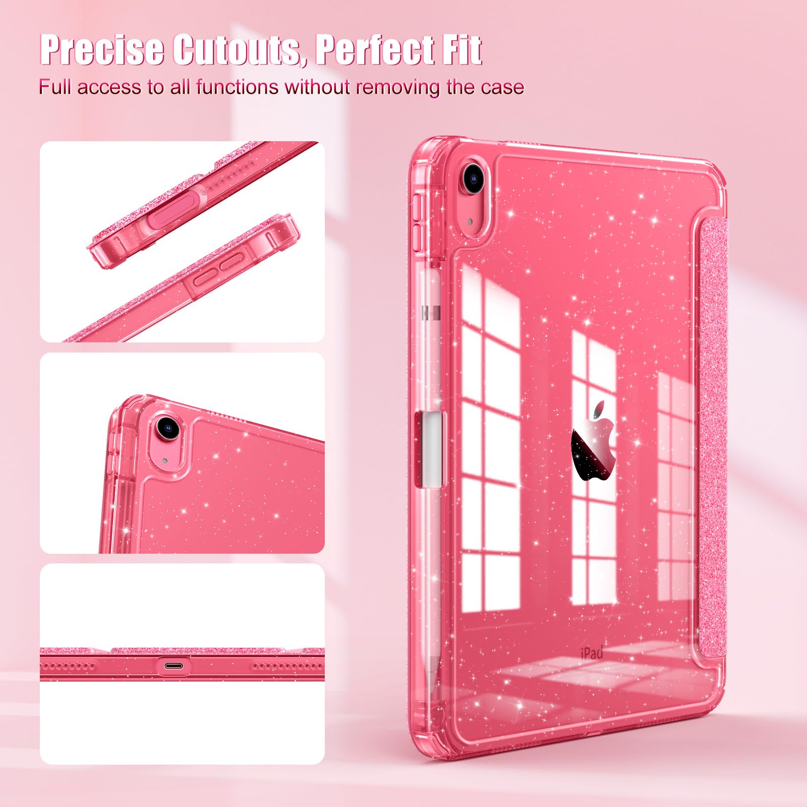 TiMOVO Case for iPad (A16) 11th Generation 11 Inch 2025, iPad 10th Generation Case 10.9 Inch 2022, Glitter TPU Cover with Pencil Holder,Auto Wake/Sleep,Glitter Pink