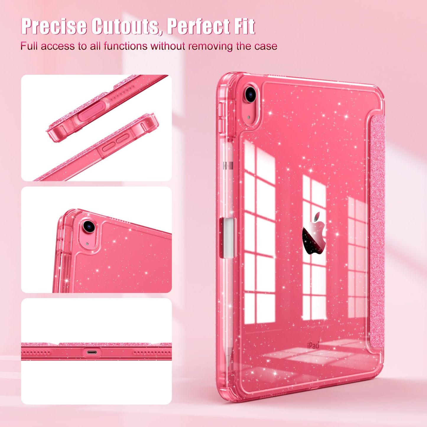 TiMOVO Case for iPad (A16) 11th Generation 11 Inch 2025, iPad 10th Generation Case 10.9 Inch 2022, Glitter TPU Cover with Pencil Holder,Auto Wake/Sleep,Glitter Pink