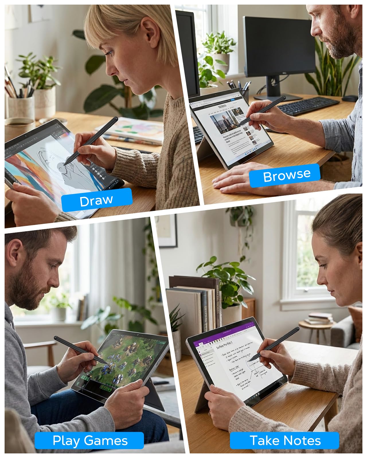 MoKo Microsoft Stylus Pen,Surface Pen for Microsoft Surface Pro 12/11/10/9/8/X/7+/6/5/4/Go 4/3/2/1/Laptop/Studio/Book,Magnetic Adsorption, Palm Rejection Stylus Pen