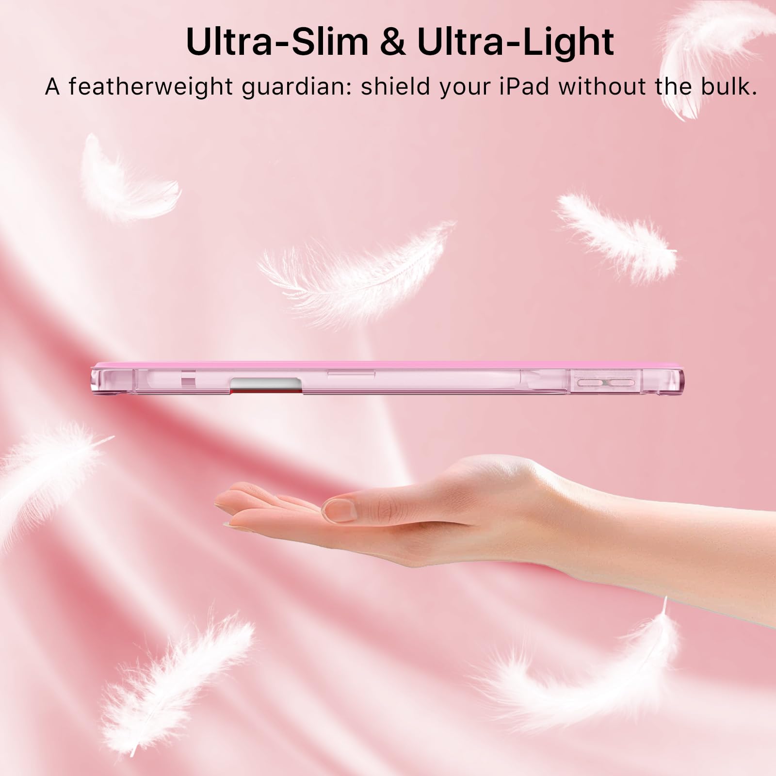 MoKo Case for iPad 9th/8th/7th Generation Case 10.2-Inch 2021/2020/2019 with Pencil Holder, Slim Light Trifold Protective Cover for iPad 10.2 with Hard PC Translucent Back Shell, Pink